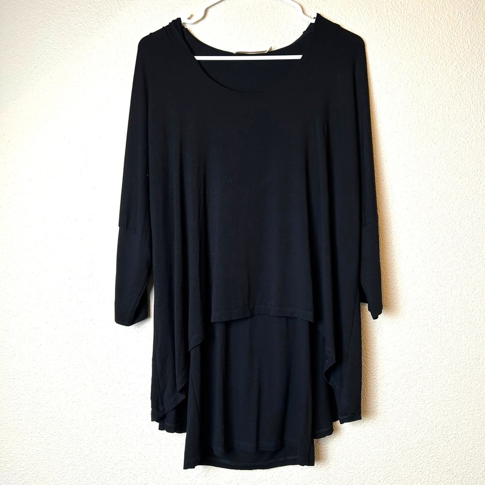 Testimony Los Angeles Womens Black Layered Tunic Top 3/4 Sleeve Lagenlook Boho L